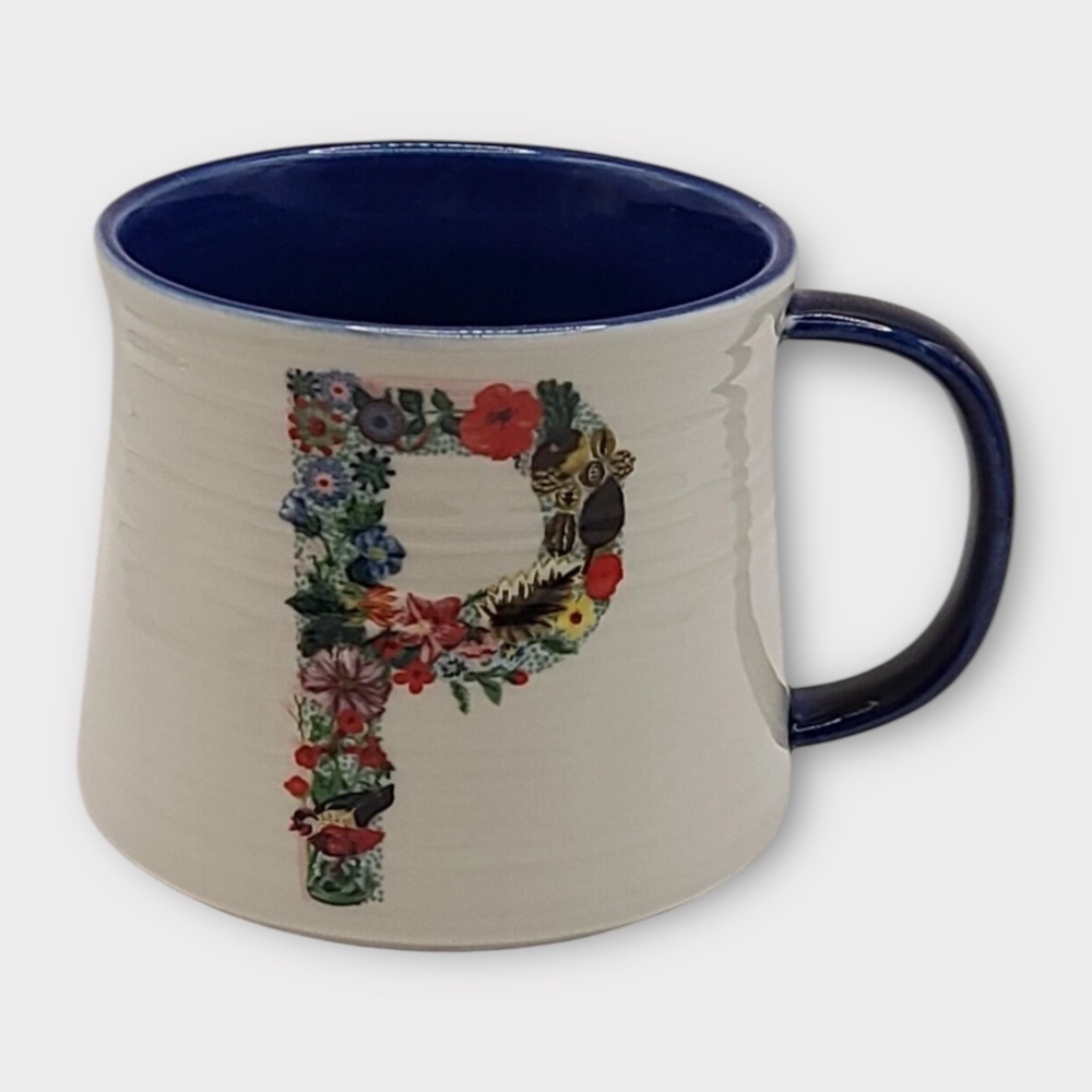 ANTHROPOLOGIE Nathalie Lete Floral Monogram Letter P Mug 20oz. - Picture 2 of 7